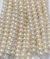 Freshwater Button Pearl With ( Big 3mm Whole) (7.5mmx9.5mm)(Sold Per Single Strand)