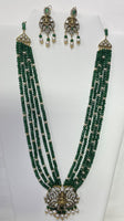 Emerald Color Jade Necklace with Victorian Pendant and Earrings with Pearl