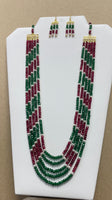 Red and Green Jade Necklace Set with Fresh Water Pearls