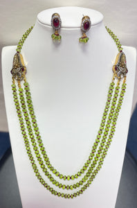 Peridot and Natural African Ruby Beads Necklace with Victorian Side pendants and Earrings
