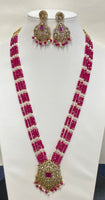 Chetan Ruby With Freshwater Pearls Necklace With Victorian Pendent And Earring Set With Kundan Spacer (24k Gold Coated Beads)