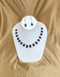 Freshwater Pearl And Amethyst Drops Necklace With Earring Set