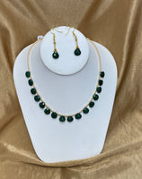 Swarovski Pearl And Israeli Cut Emerald Drops Necklace And Earring Set(24kt Gold Plated Beads)