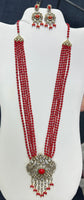 Taiwan Coral Necklace Set with Victorian Pendant and Earrings(24K Gold Plated Beads)