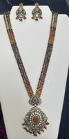 Faceted Yellow sapphire Beads(Kanakapushyaragam) Necklace with Victorian Pendant and Earrings(24k Gold plated Beads)