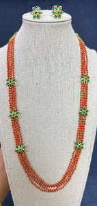 Faceted Red Coral Beads Necklace with Side Pendants(24k Gold Plated Beads)