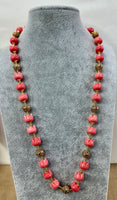 Coral Color Resin Tulip Shape Beads Necklace with 24KT Gold Plated Beads