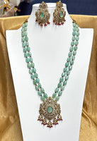 Natural Russian Emerald And Red Jade Necklace With Earring Set(Victorian Pendent & Earring)