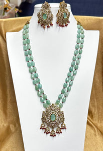 Natural Russian Emerald And Red Jade Necklace With Earring Set(Victorian Pendent & Earring)