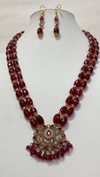 Ruby  Color Faceted   Barrel Beads Neckles & Earning Set (Gold beads are 24k plated beads )