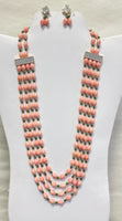 Coral And Jade Necklace With Earring Set (gold Beads 24k Plated)