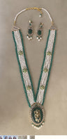 Natural Russian Emerald And Freshwater Pearl Necklace With Victorian Pendent And Earrings Set