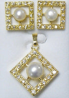 Pearl and Cubic Zirconia Pendant Set #P-29