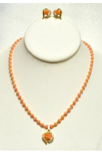 Pink Coral Flower Necklace Set #P-14P