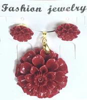 Red Resin Sunflower Pendant Set #RSF-2