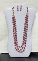 3-Strand Natural Ruby With Pearls Necklace Set