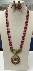 Chetan Ruby With Swarovski Pearl Necklace With Earring Set (Victorian Pendent And Earring Set)
