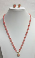 Taiwan Pink Coral And Swarovski Crustal Necklace with Earring Set  (24k Gold Plated Beads)