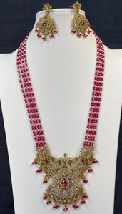 Chetan Ruby With Swarovski Pearl Necklace With Earring Set (Victorian Pendent And Earring Set)