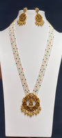 5-Strand Freshwater Pearl, Chetan Ruby and Chetan Emerald Necklace With ( With Lakshmi Pendent  And Earrings Set)