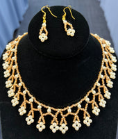 Champagne Crystal  With Freshwater Pearl  Necklace With Earrings Set