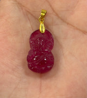 Ruby Color Jade Ganesh Pendant 24mmx14mm