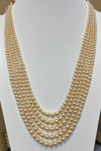 5 Line Swarovski Pearl  Necklace In Gold