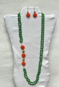 AVENTURINE AND ORANGE ROSE NECKLACE WITH EARRING SET(24K GOLD COATED BEADS)