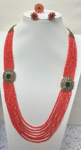 Orangish pink Coral Necklace set with finger ring