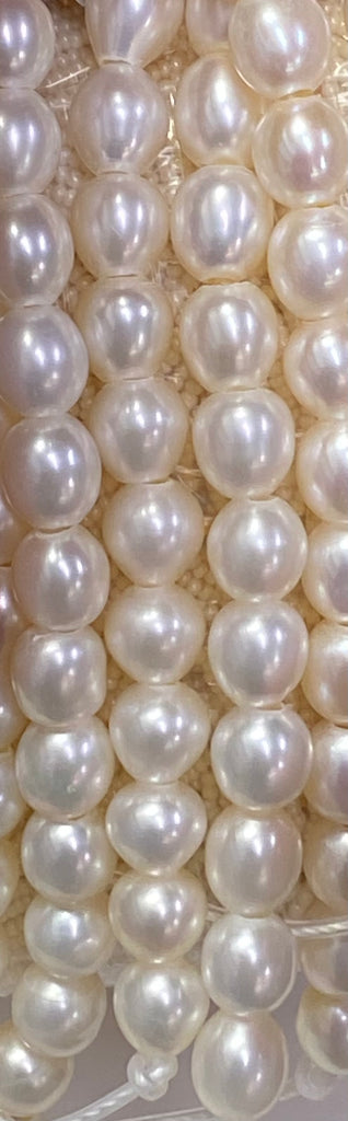 Freshwater Rice Shape Pearl With (Big 3mm Whole) (8mmx8.5mm) (Sold Per Single Strand)