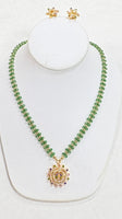 Jade Necklace With Cubic Zirconia Pendent And 24k Gold Plated Beads