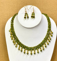 Olive-Color Swarovski Bicone Necklace Set with 24 Kt Gold Plated Beads #OSB-1
