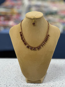 Garnet Necklace With Earring Set (24k Gold Plated Beads)