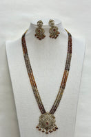 Tundra Sapphire Necklace With Earring Set (Victorian Pendent And earring Set)(24Kt Gold Plated Beads)