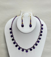 Amethyst Necklace With Earrings Set (Gold Beads 24k Gold Coated Beads)