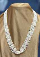 16-Strand Necklace Green And Pink Beads With Sugar Pearl