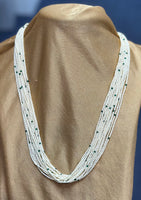 16-Strand Green Color Beads With  White Sugar Pearl Necklace