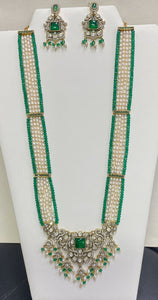 Freshwater Rice Pearls And Quartz Necklace With Earrings Set ( Victorian Pendant And Earrings Set 24k Gold Plated Beads)