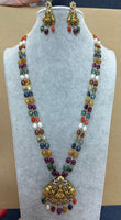 Navrtan Beads Necklace And Earring Set (With Victorian Pendent And Earring Set Gold Beads Are 24k Plated Beads)