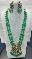 EMERALD COLOR QUARTZ PUMPKIN BEADS NECKLACE WITH VICTORIAN PENDANT AND EARRINGS SET(24K GOLD PLATED BEADS)