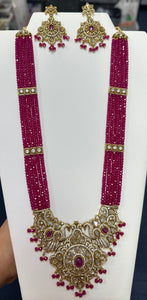 Chetan Ruby Necklace Set with Victorian Pendant and Earrings