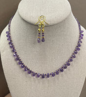 Amethyst Necklace With Earrings Set (Gold Beads 24k Gold Coated Beads)