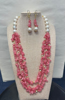 Fresh water Pearl and Coral Color Jade Chips Necklace with Earrings