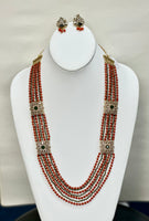 Coral Beads Necklace With Earring Set (24k Gold Coating Beads)
