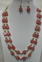 Jade Square Beads With Fresh Pearl Necklace Set