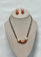 Spinal And Curved Bamboo Coral With Swarovski Baroque Pearl Necklace And Earring Set (24K Gold Plated Beads)
