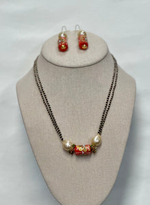 Spinal And Curved Bamboo Coral With Swarovski Baroque Pearl Necklace And Earring Set (24K Gold Plated Beads)