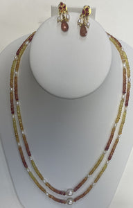 Natural yellow Sapphire Necklace Set With Fresh Water Pearl