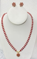 Taiwan Coral With Swarovski Crystal Necklace And Earring Set With Coral Pendent And Earring Set(24K Gold Coating Beads)