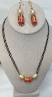 Spinal And Bamboo Coral With Swarovski Baroque Pearl Necklace And Earring Set